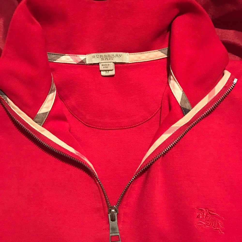 COPY - Mens red Burberry 1/4 zip sweater size L